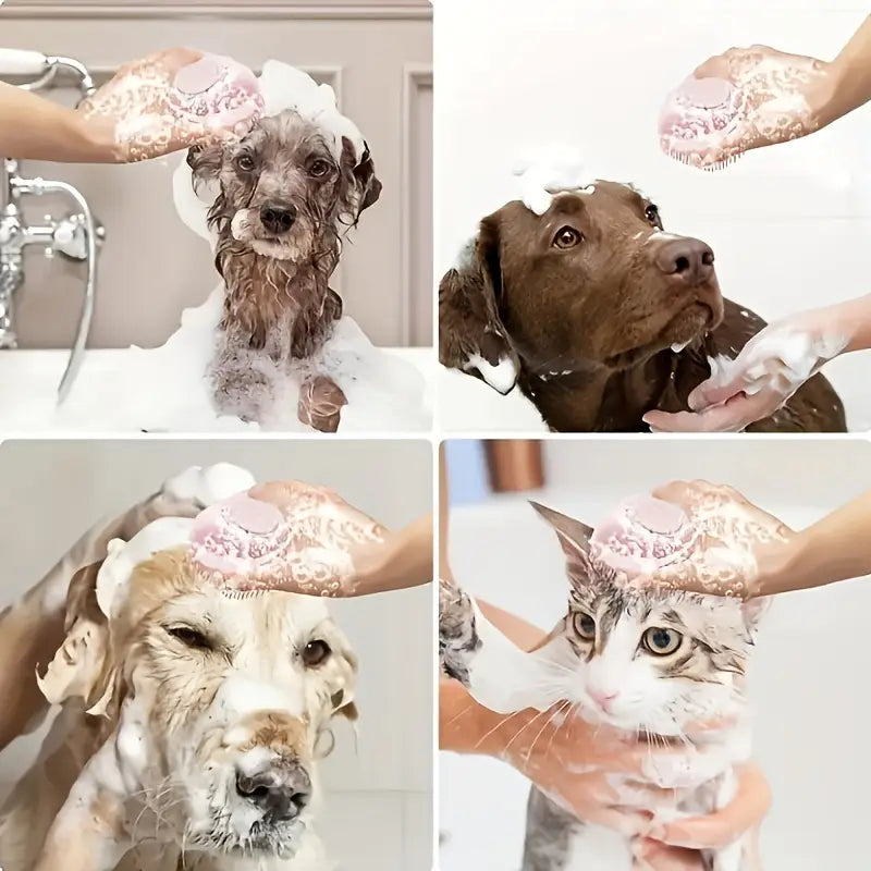 Silicone Pet Grooming Brush with Massage Balls - 2-in-1 Bath & Massage Tool for Dogs and Cats - Gentle Silicone Material Pet Care Accessory