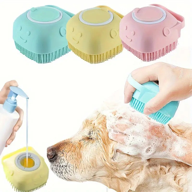 Silicone Pet Grooming Brush with Massage Balls - 2-in-1 Bath & Massage Tool for Dogs and Cats - Gentle Silicone Material Pet Care Accessory